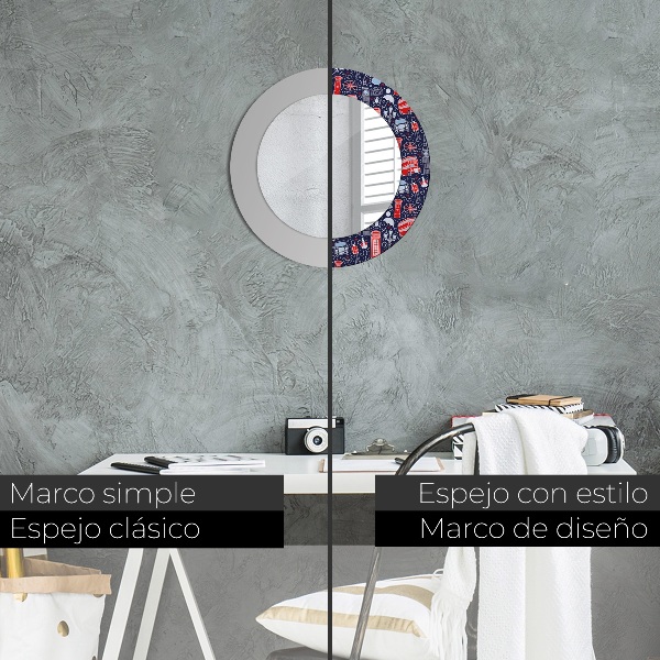 Round mirror frame with print London symbol