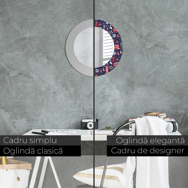 Round mirror frame with print London symbol
