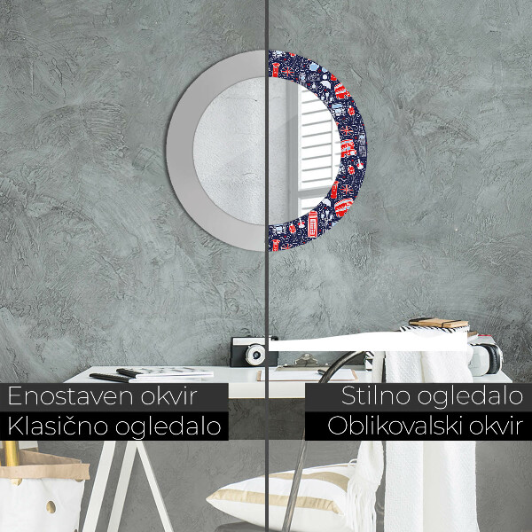 Round mirror frame with print London symbol