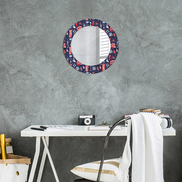 Round mirror frame with print London symbol