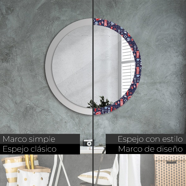 Round mirror frame with print London symbol