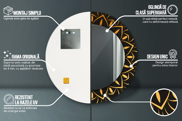 Round printed mirror Golden mandala