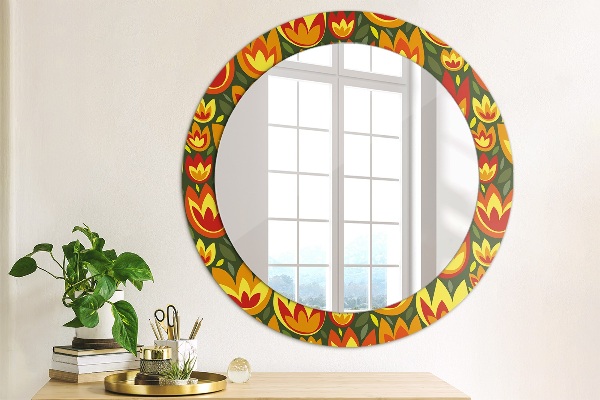 Round decorative mirror Retro tulips