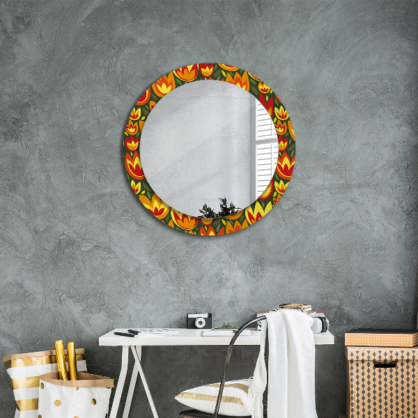 Round decorative mirror Retro tulips