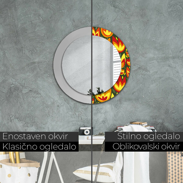 Round decorative mirror Retro tulips