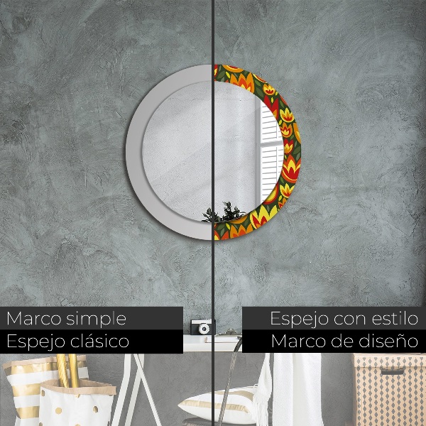 Round decorative mirror Retro tulips