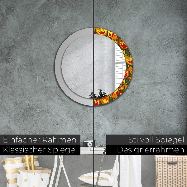 Round decorative mirror Retro tulips