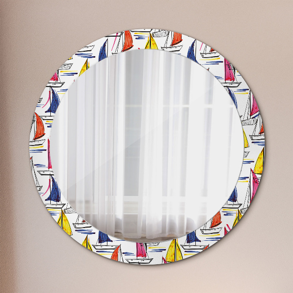 Round decorative mirror Łódź on the lake