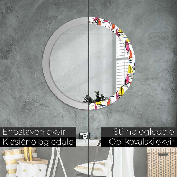 Round decorative mirror Łódź on the lake