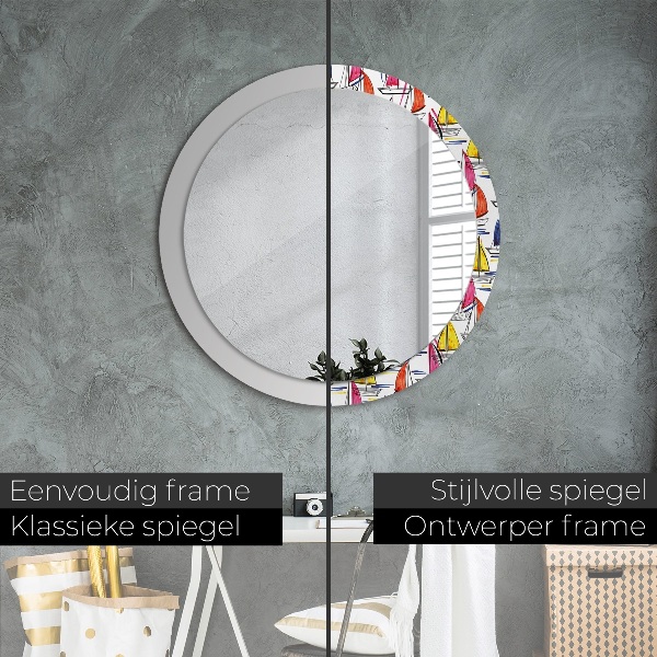 Round decorative mirror Łódź on the lake