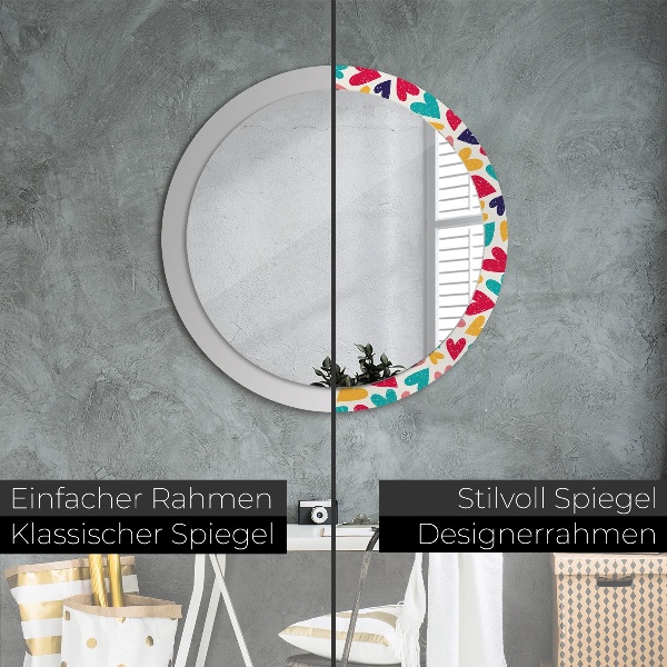 Ornate framed mirror Colorful hearts