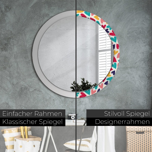 Ornate framed mirror Colorful hearts