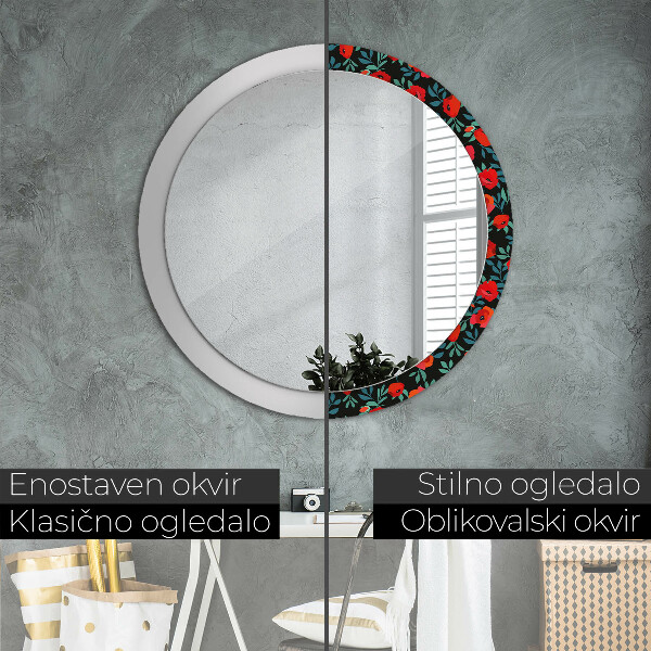 Round decorative mirror Red poppy seed