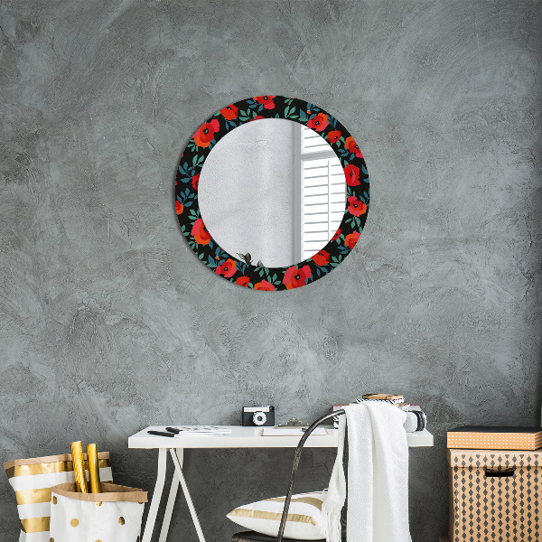 Round decorative mirror Red poppy seed