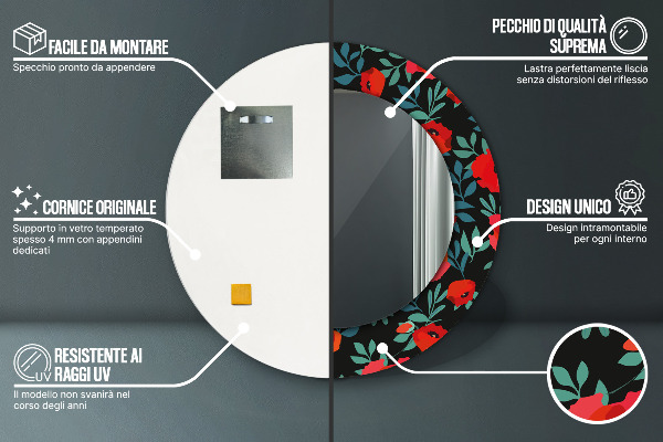 Round decorative mirror Red poppy seed