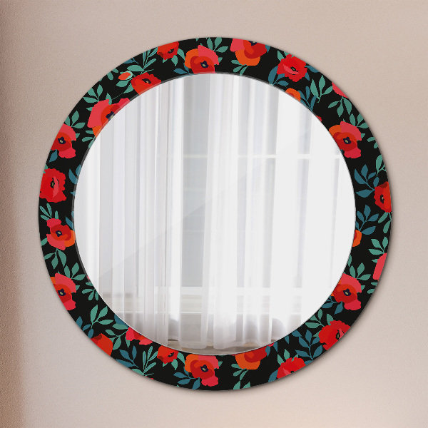Round decorative mirror Red poppy seed