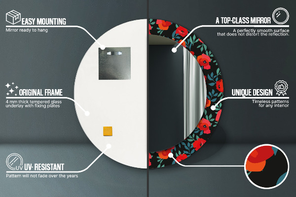 Round decorative mirror Red poppy seed