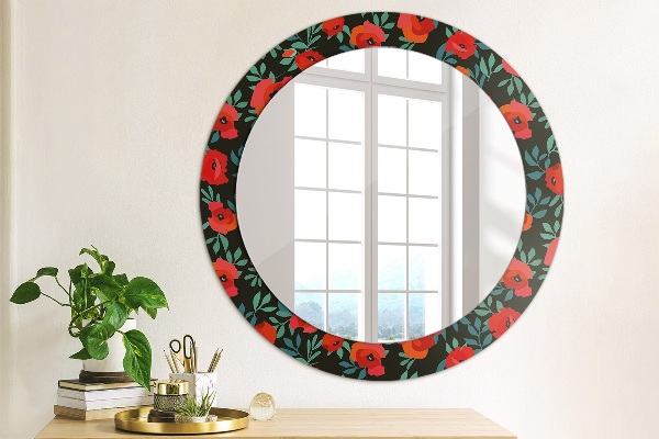 Round decorative mirror Red poppy seed