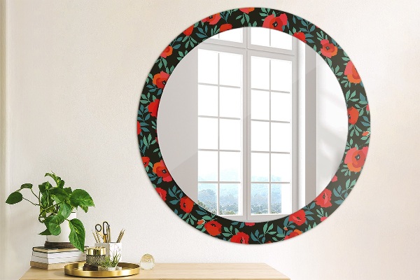 Round decorative mirror Red poppy seed