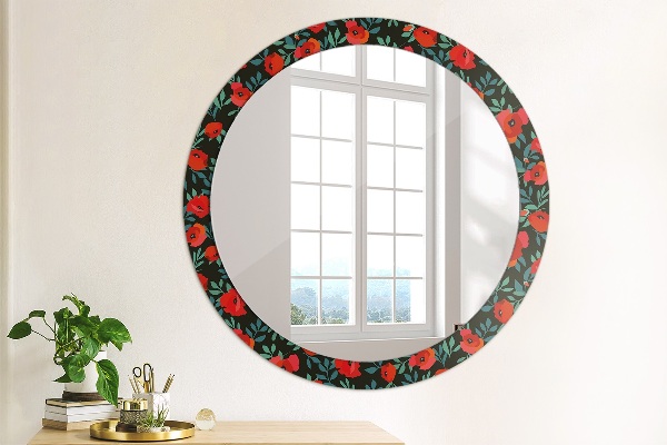 Round decorative mirror Red poppy seed