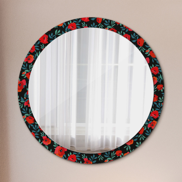 Round decorative mirror Red poppy seed
