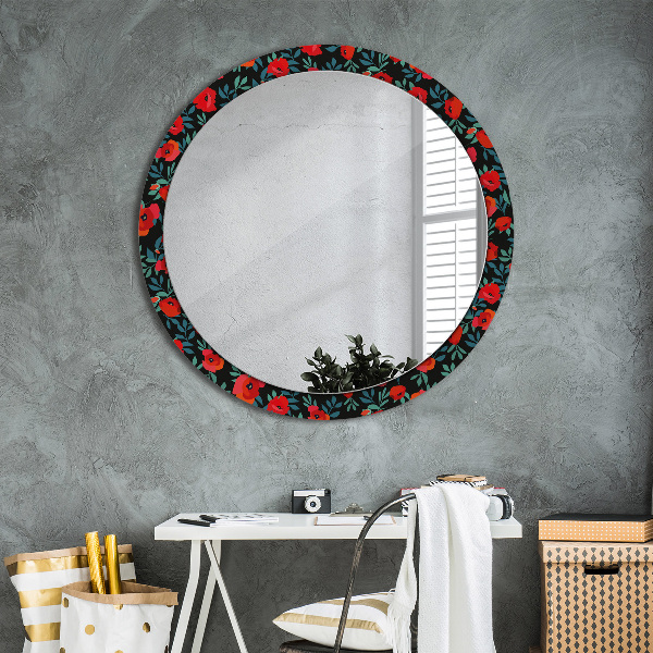 Round decorative mirror Red poppy seed