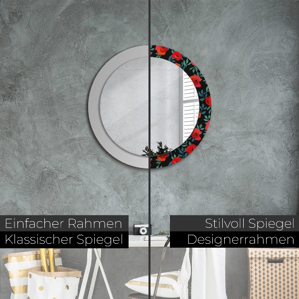 Round decorative mirror Red poppy seed