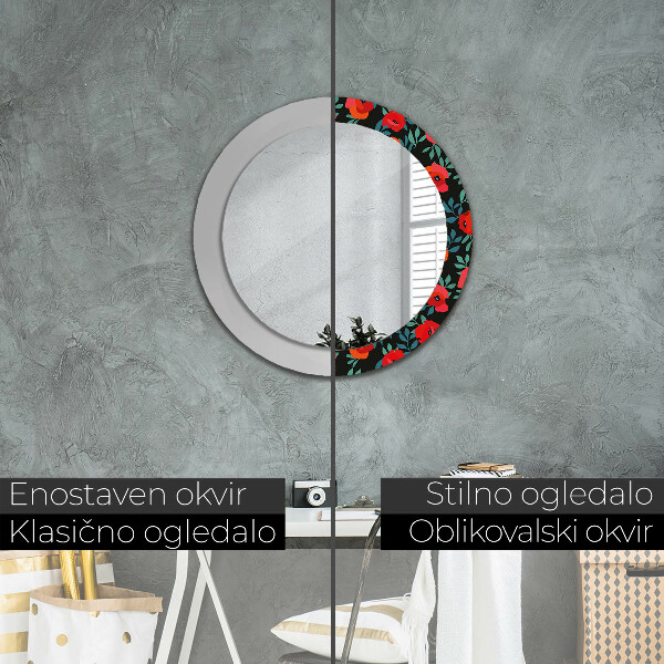 Round decorative mirror Red poppy seed