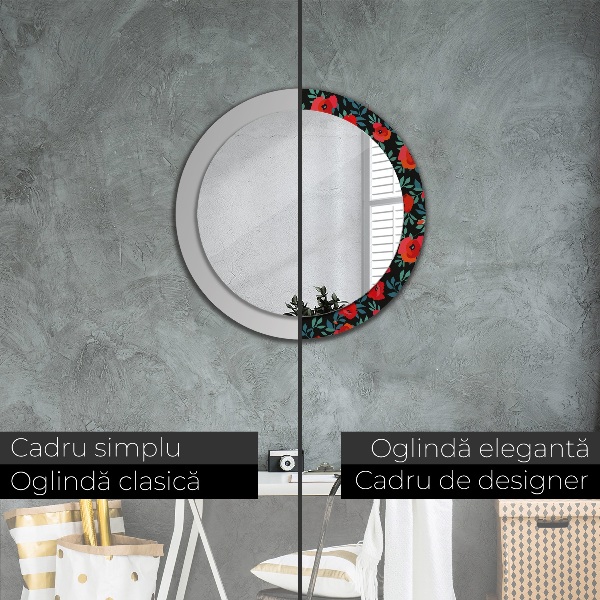 Round decorative mirror Red poppy seed
