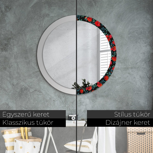 Round decorative mirror Red poppy seed