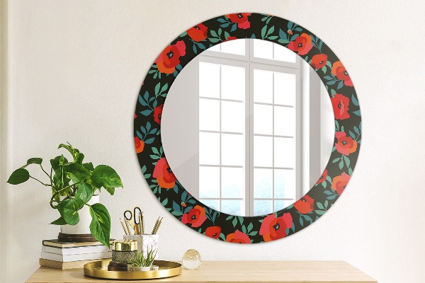 Round decorative mirror Red poppy seed