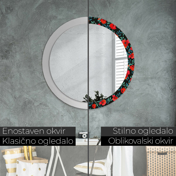 Round decorative mirror Red poppy seed