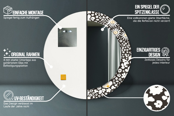 Round decorative mirror Stokrotka ivory