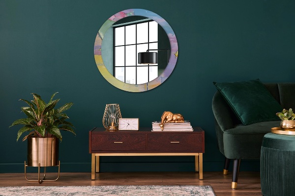 Round mirror frame with print Oil paint texture