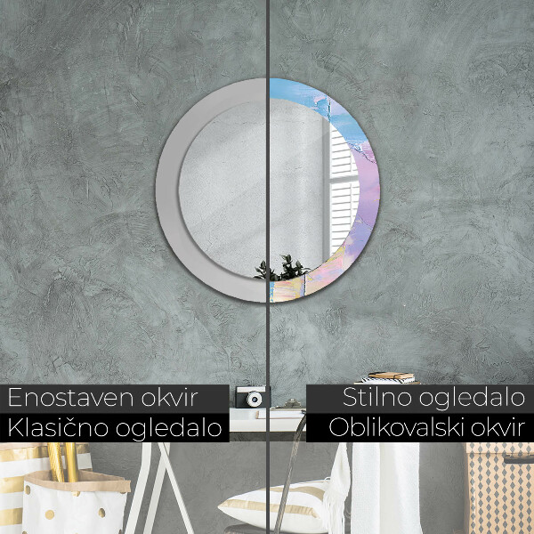 Round mirror frame with print Oil paint texture