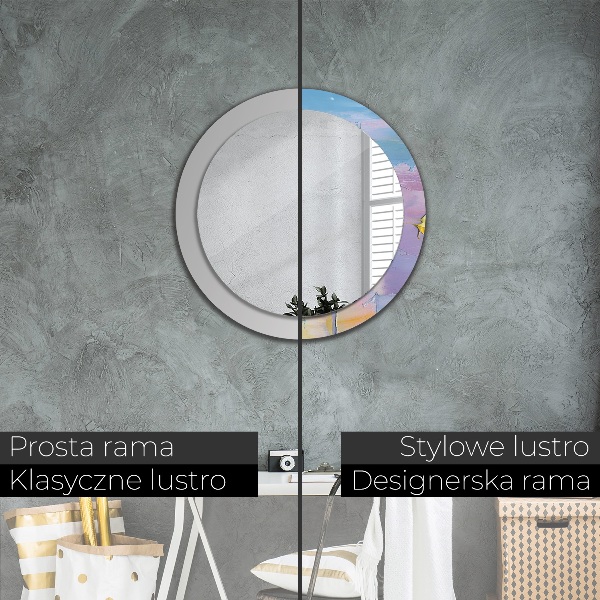 Round mirror frame with print Oil paint texture