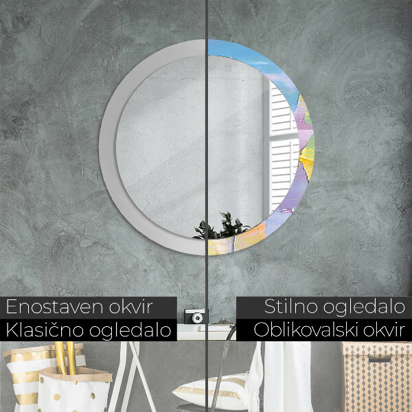 Round mirror frame with print Oil paint texture