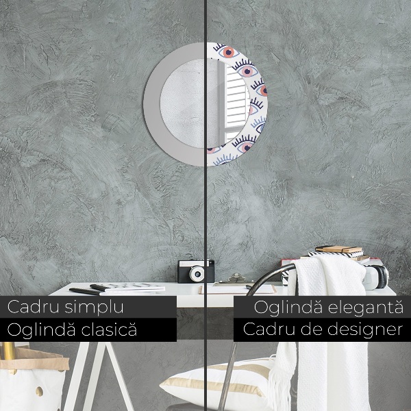 Round mirror frame with print Style of modern eyes