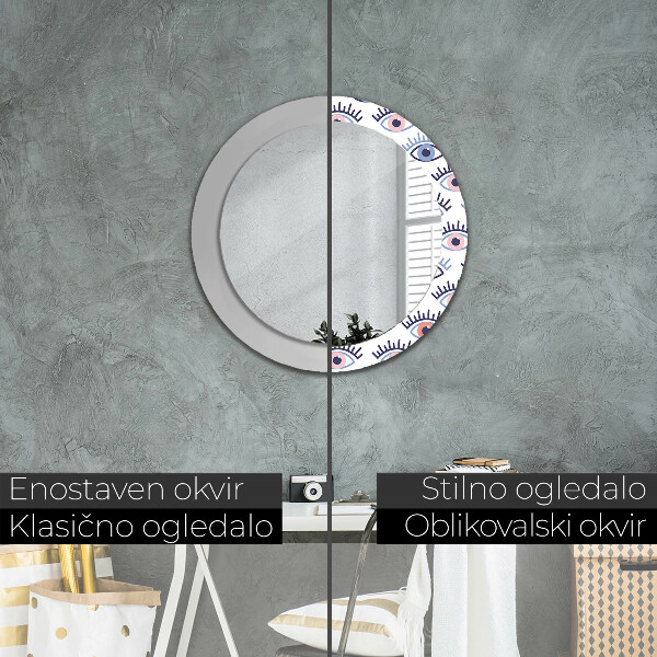 Round mirror frame with print Style of modern eyes