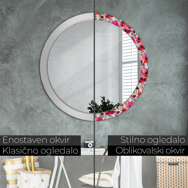 Circle decorative mirror Pink poppies