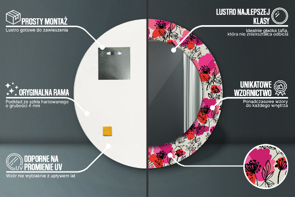 Circle decorative mirror Pink poppies