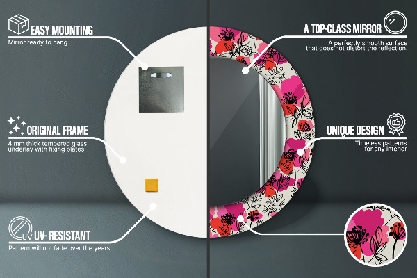 Circle decorative mirror Pink poppies