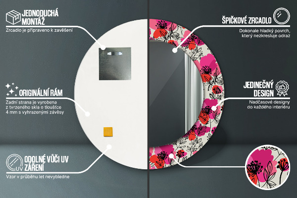 Circle decorative mirror Pink poppies