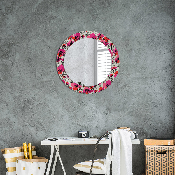 Circle decorative mirror Pink poppies