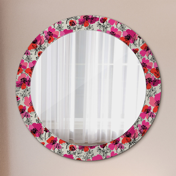 Circle decorative mirror Pink poppies