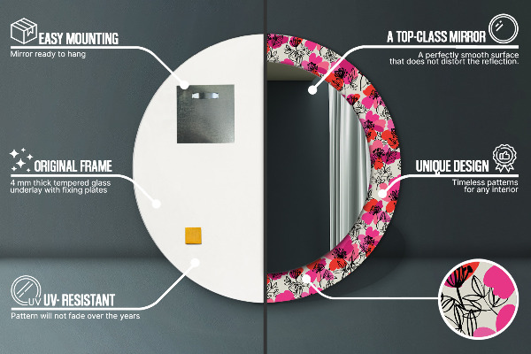 Circle decorative mirror Pink poppies