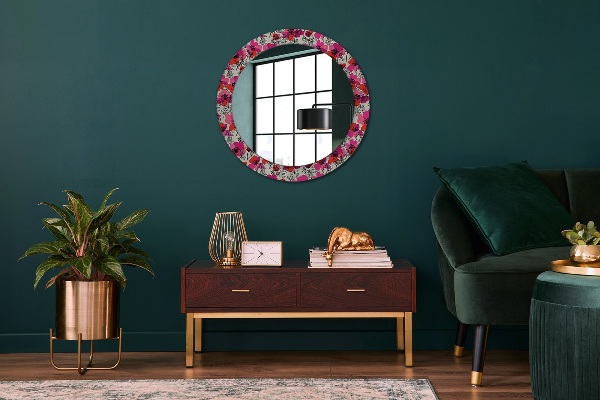 Circle decorative mirror Pink poppies