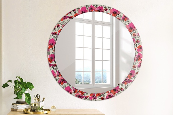 Circle decorative mirror Pink poppies