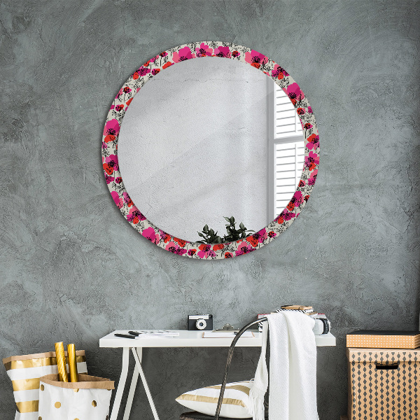 Circle decorative mirror Pink poppies