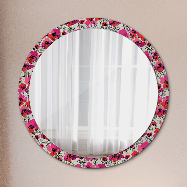 Circle decorative mirror Pink poppies